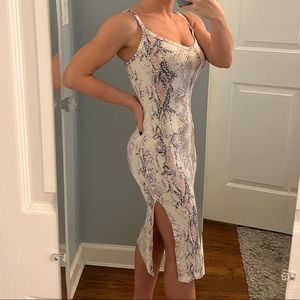 Olivaceous Snake Ribbed Slit Dress